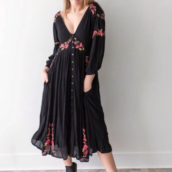 SOLD Free People Embroidered Day Glow Midi Dress - Picture 2 of 6